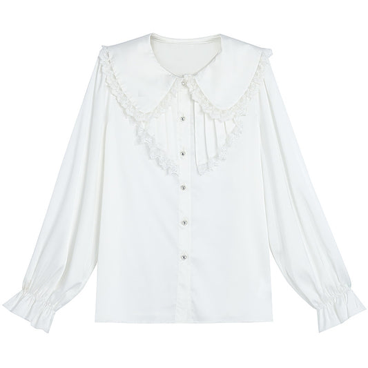 Sweet Style Lace Stitching White Shirt