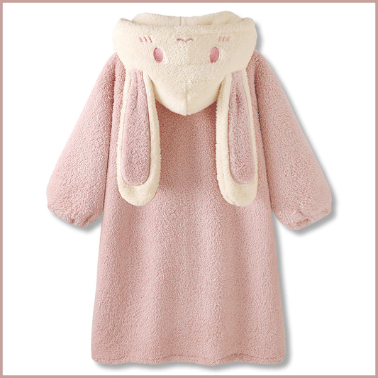 Cute Pink Rabbit Thickened Coral Fleece Pajamas