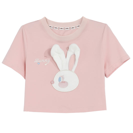 Sweet BM Style Pink Bunny Print T-shirt