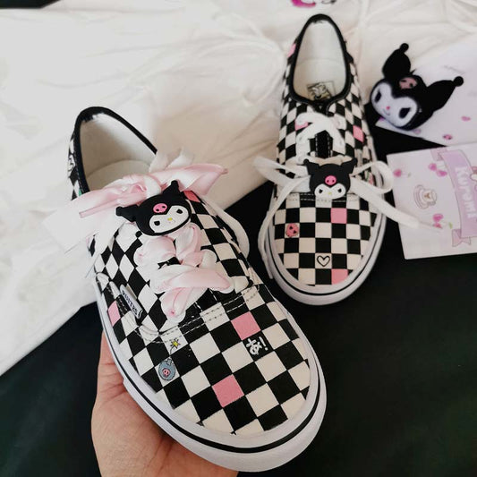 Kawaii Kuromi Black And White Checkerboard Canvas Shoes