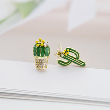 Kawaii Silver Irregular Cactus Earrings