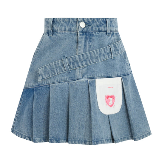 Sweet Girly Style High Waist Mini Denim Pleated Skirt