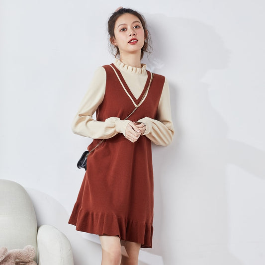 Fashion Girl Fake Two-Piece Knitted Dress