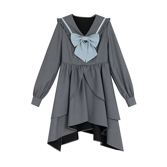 Fall College Style Gray Irregular Dress