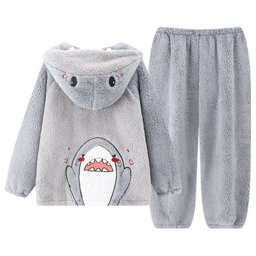 Cute Couple Shark Plush Pajamas Set