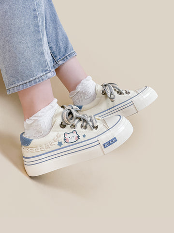 Kawaii Kitten All-match Low-Cut Canvas Shoes