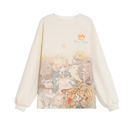 Retro Oil Painting Printing Round Neck Hoodie