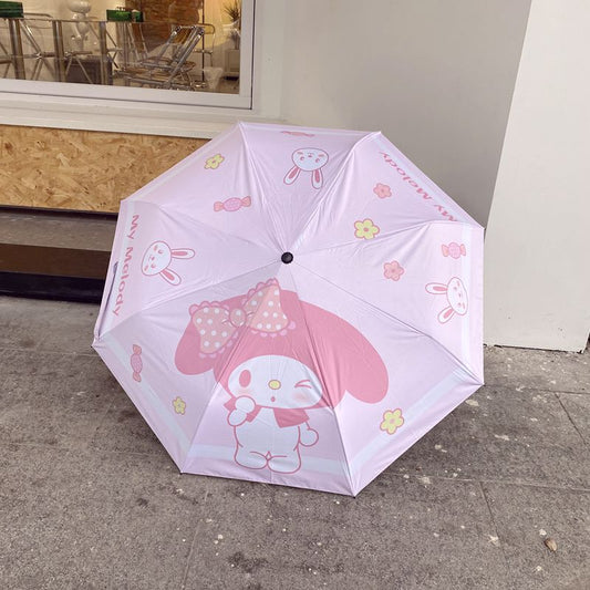 Kawaii Sanrio Kuromi Three-Fold Sun Umbrella