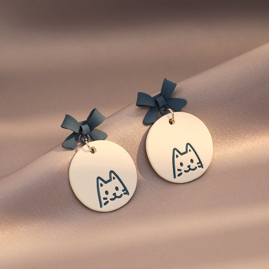 Cute Kitten Illustration Contrasting Color Earrings