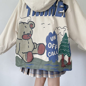 Kawaii Mori Girl Style Bear Plus Velvet Hooded