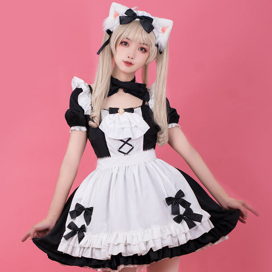 Cute Black and White Maid Skirt Set