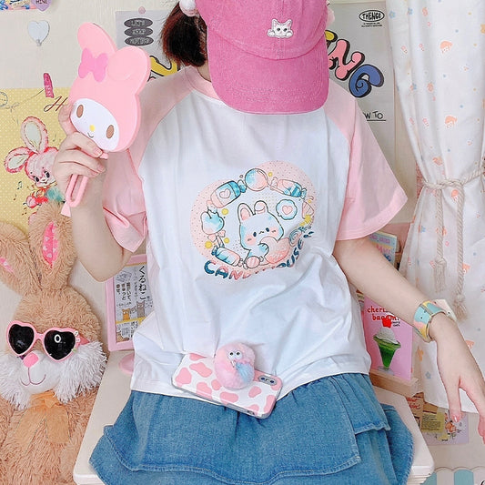 Kawaii Soft Girl Style Japanese Cartoon Print T-shirt