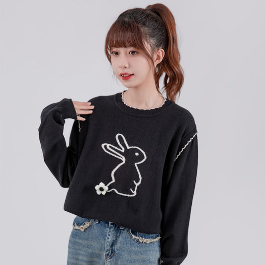 Fashion Fake Two-Piece Cartoon Rabbit Embroidered Sweater