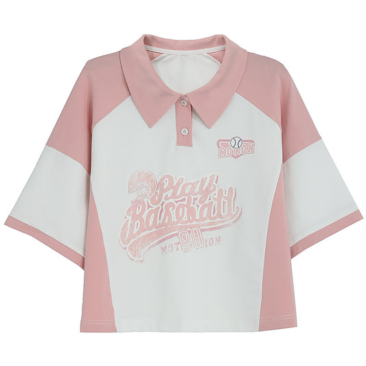 Sweet Casual Pink Polo T-shirt