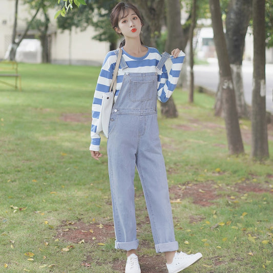 Fashion Loose Denim Overalls Trousers