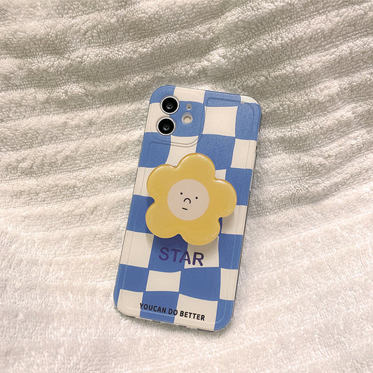 Blue Checkerboard Flower iPhone Case