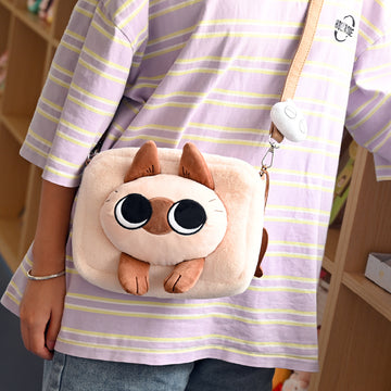 Kawaii Siamese Cat Plush Crossbody Bag