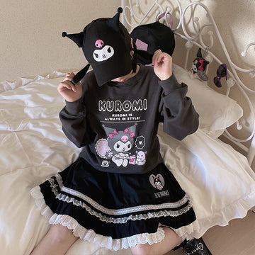 Kawaii Sanrio Kurumi Round Neck Hoodie