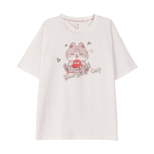 Summer Cute Cartoon Kitten Short-Sleeved T-shirt