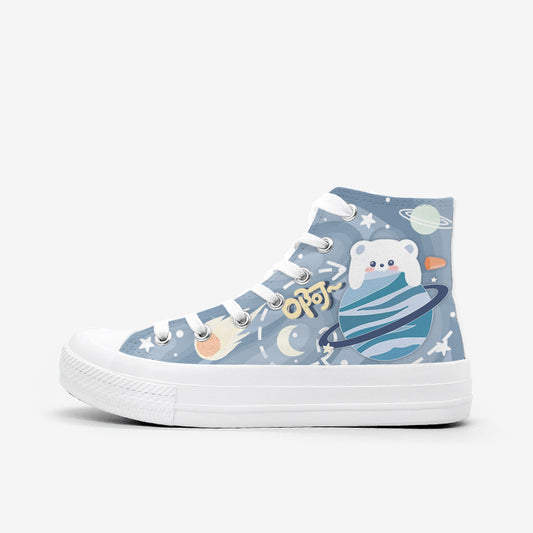 Original Design Hand-Painted Couple of High-Top Canvas Shoes