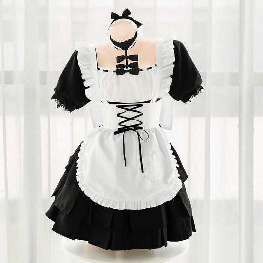 Cute Black White Maid Uniform Dress Suit