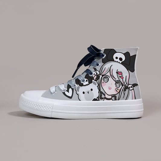 Dark Cartoon Loli Print High-Top Canvas Shoes