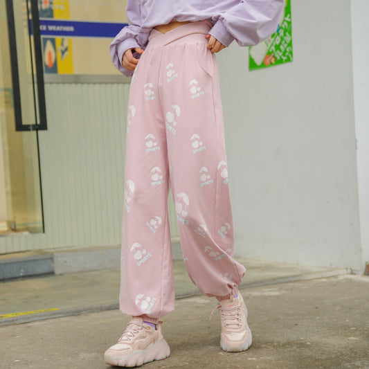 Original Design Pink High Waist Casual Pants