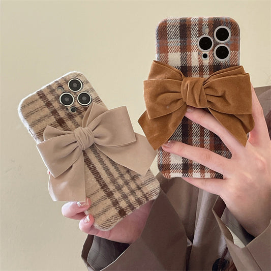 Cute Fashion Plaid Velvet Bow iPhone Case