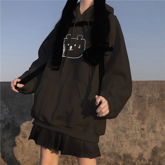 Kawaii Oversize Embroidered Cartoon Bear Hoodie