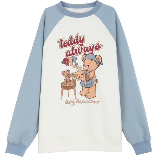 Retro American Cartoon Bear Print round-neck Sweatshirt