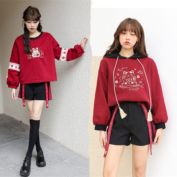 Chinese Trendy Rabbit Embroidery Hoodie