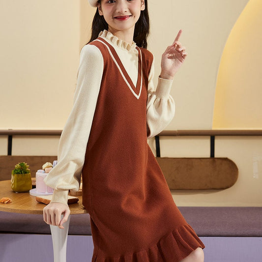 Fashion Girl Fake Two-Piece Knitted Dress