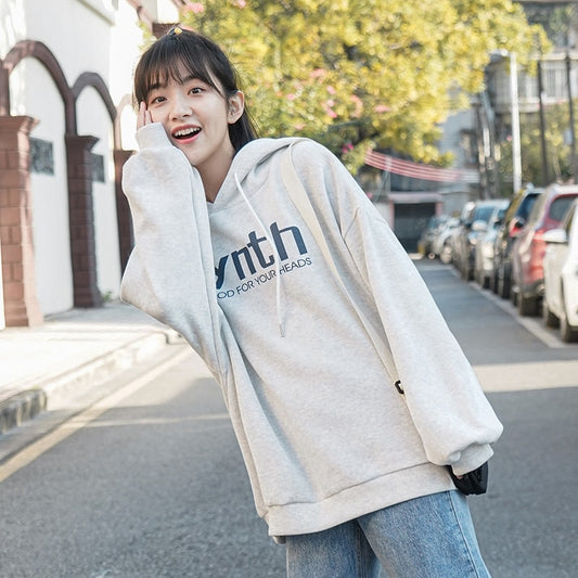 Japanese Harajuku Simple Style Gray Hoodie