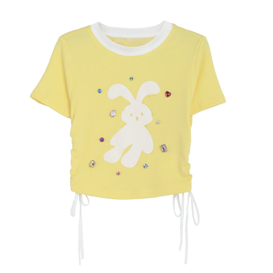 Kawaii Yellow Cartoon Rabbit Cropped T-Shirt