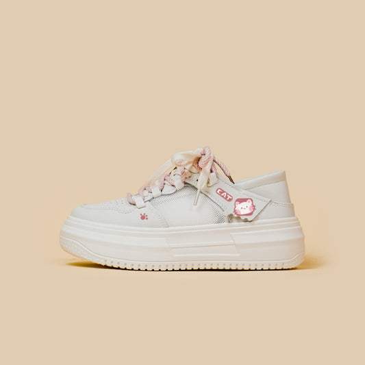 Summer Sweet and Cute Pink Kitten Print Platform Sneakers