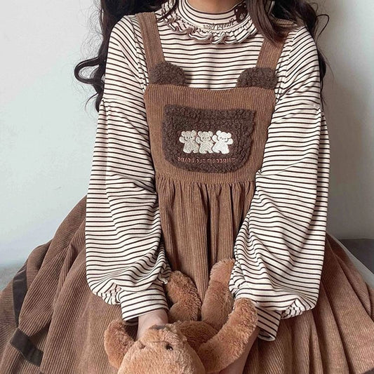 Kawaii Vintage Bear Corduroy Dress