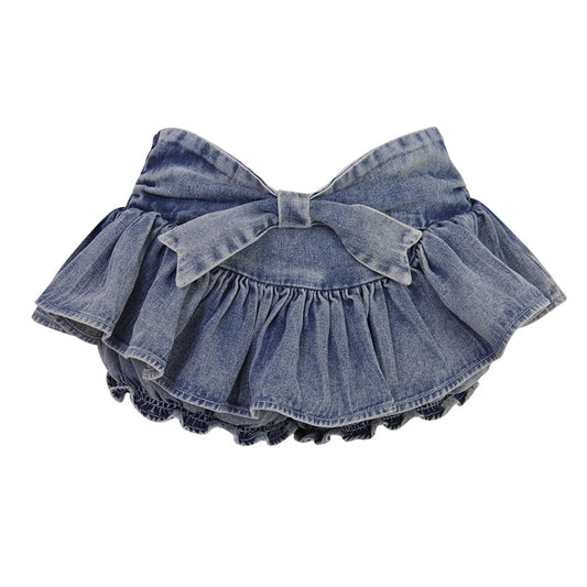 Summer Ribbon Denim Cake Mini Skirt