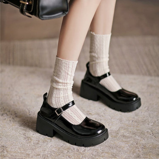 Chunky Round Toe JK Mary Janes Shoes