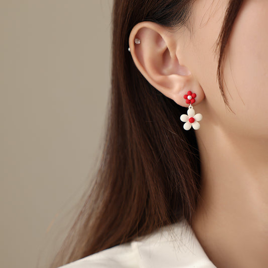 Cute Simple Red Flower Earrings