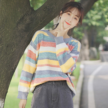 Korean Fashion Girl All-match Striped Sweater