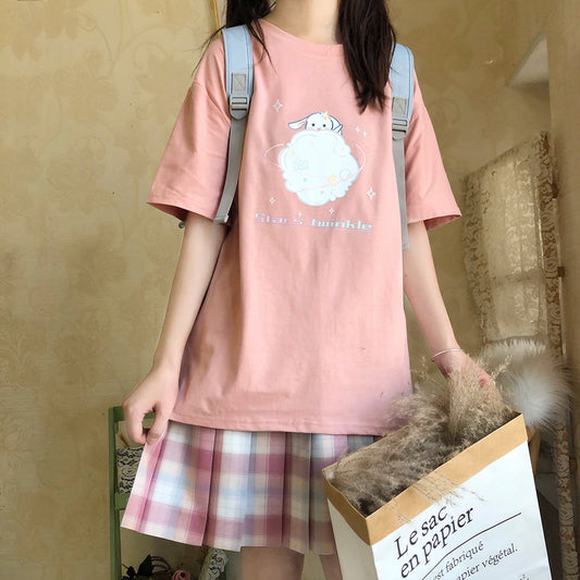 Japanese Harajuku Style Pink Cartoon T-shirt