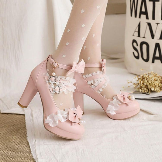 Sweet Lace Bow Lolita Mary Janes Shoes