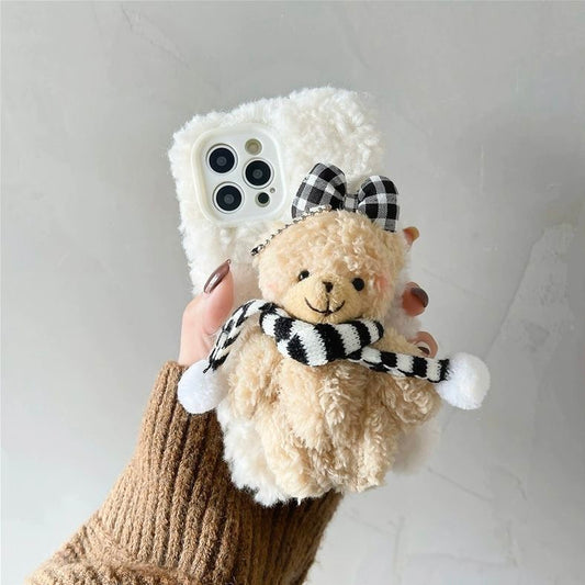 Cute Scarf Bear Fuzzy iPhone Case