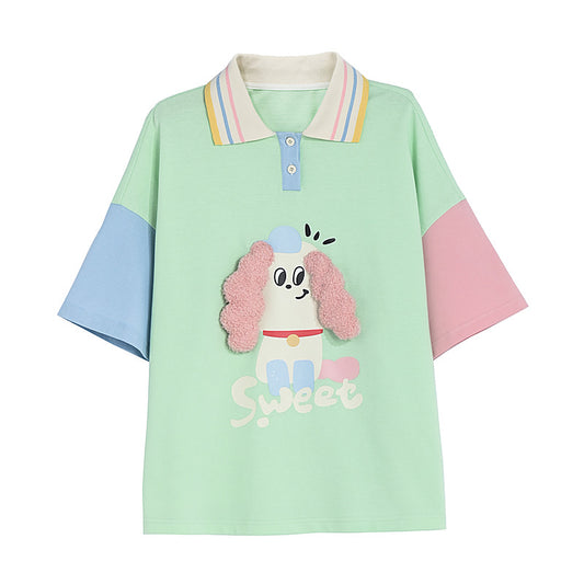 Kawaii Dopamine Style Cartoon Dog Print T-shirt