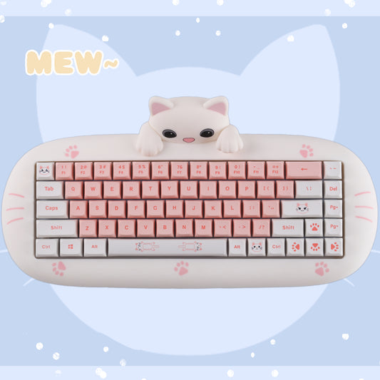 Kawaii Cat-Shaped Pink Wireless Bluetooth Mechanical Keyboard