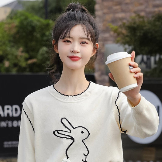 Fashion Fake Two-Piece Cartoon Rabbit Embroidered Sweater