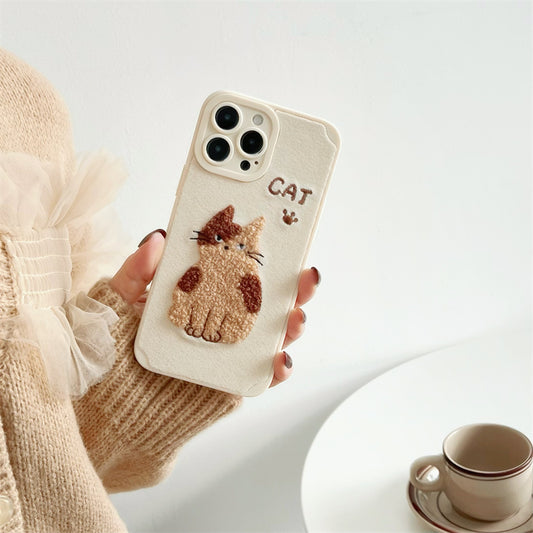 Kawaii Cute Embroidered Cat iPhone Case