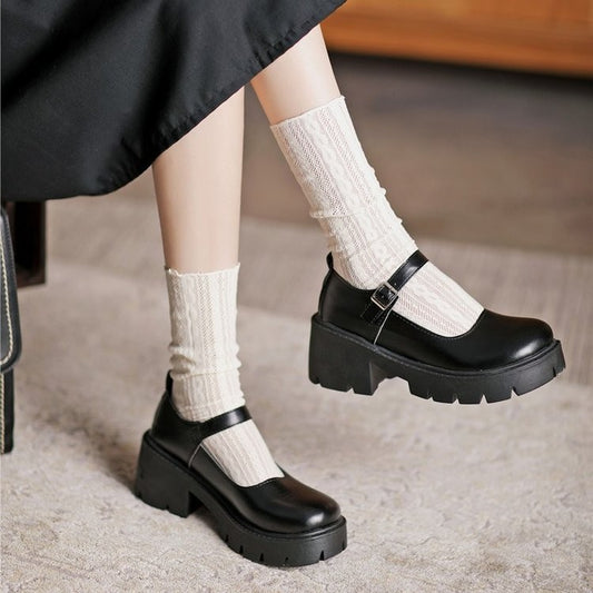 Chunky Round Toe JK Mary Janes Shoes