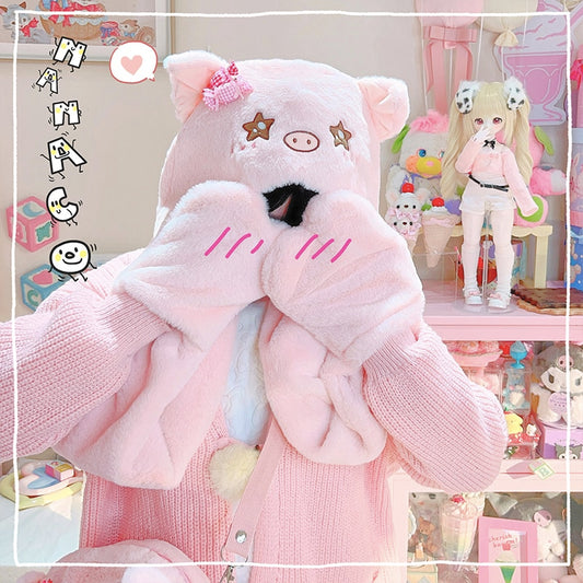 Kawaii Cute Pink Piggy Plush Hat