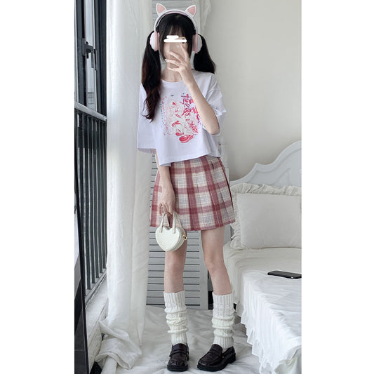 Kawaii Cartoon Anime Pattern Round Neck Short T-Shirt